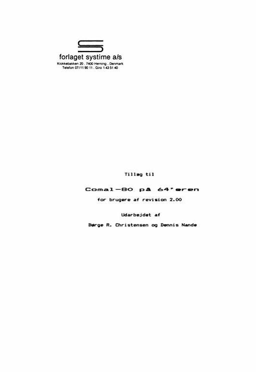 Tillæg til Comal-80 på 64'eren for brugere af revision 2.0