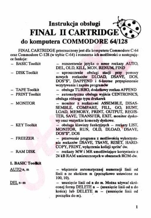 Final II Cartridge Instrukcja obslugi
