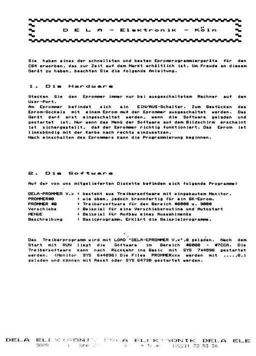 DELA Elektronik Köln Eprommer Manual
