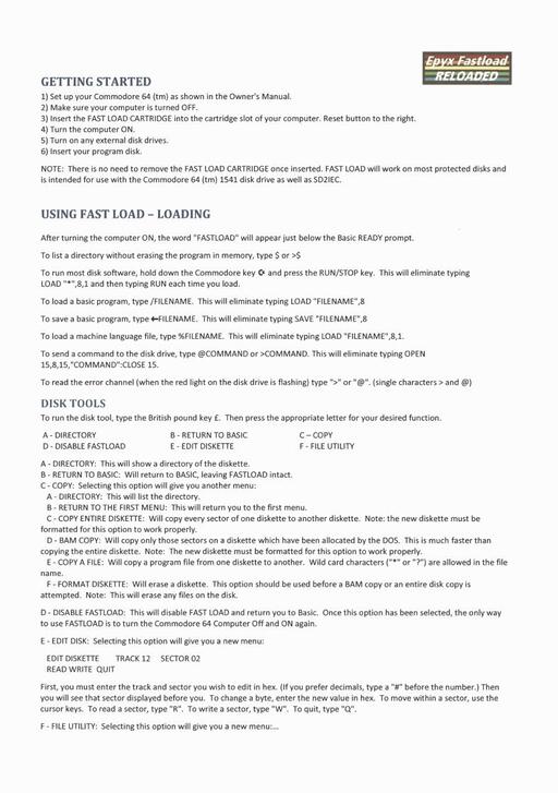 Epyx Fastload RELOADED Quick Guide