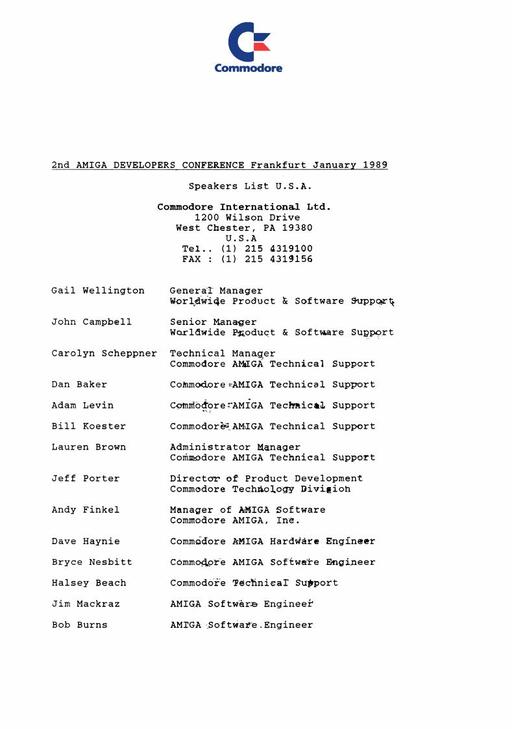 Second Amiga developer conference Europe Frankfurt January 1989